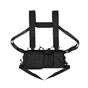 Tactical Chest Vest Rig Bag Field Training Vest Multifunctional Camouflage Strap with Multi-Pocket Outdoor Camping CS Match Pack – Black