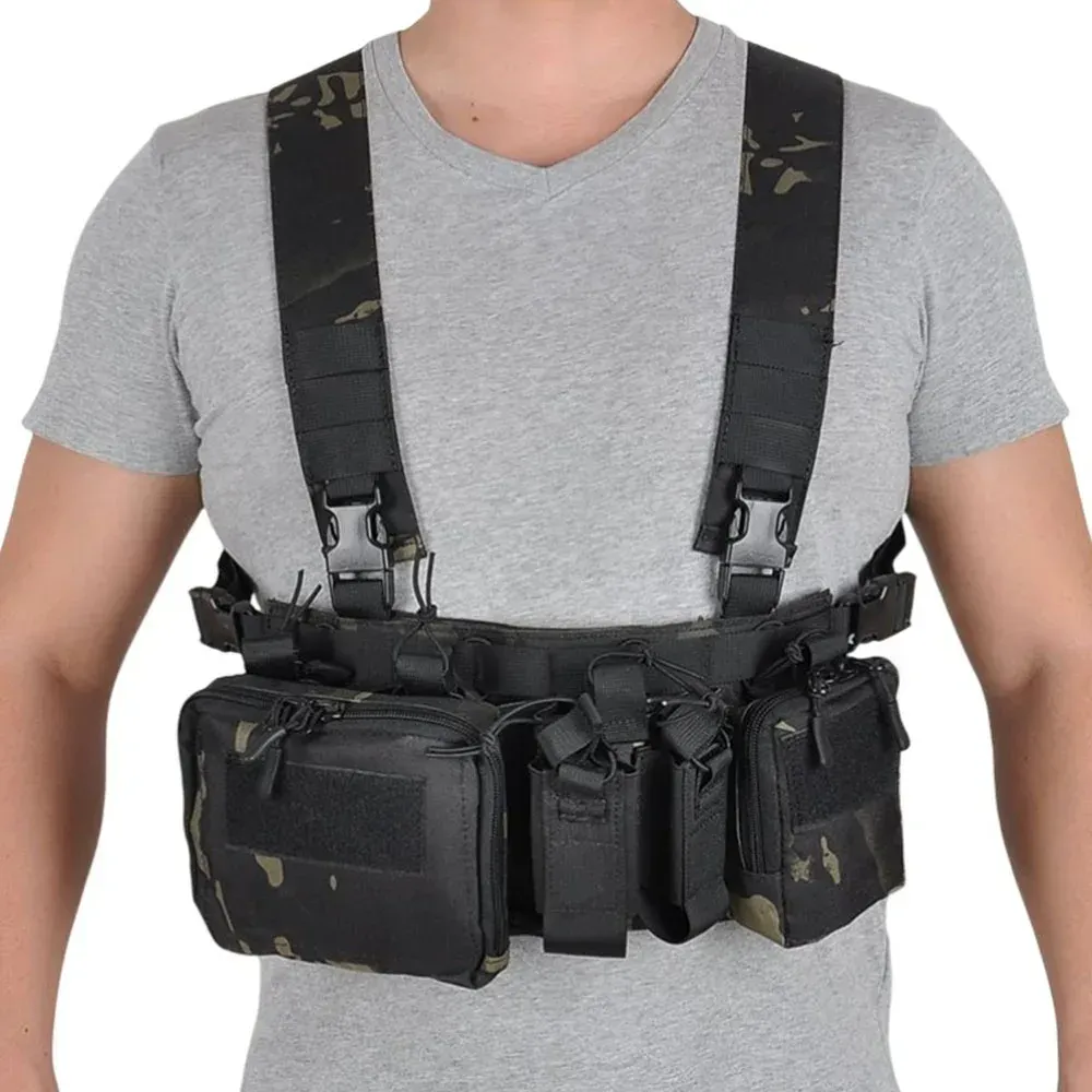 Tactical Chest Vest Rig Bag Field Training Vest Multifunctional Camouflage Strap with Multi-Pocket Outdoor Camping CS Match Pack - Black 2 Tactical Chest Vest Rig Bag Field Training Vest Multifunctional Camouflage Strap with Multi-Pocket Outdoor Camping CS Match Pack – Black - image 2