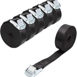 6 Pack Black Nylon Tie Down Straps with Zinc Alloy Lock (Black, 2m x 25mm)