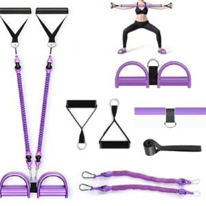 1 Set 4-in-1 Resistance Band Pedal Puller for Sit-Up Home Gym Yoga Pilates – 2 Tubes
