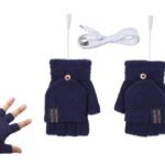USB Heated Warmer Gloves Half Finger Mitten Electric Heated Gloves for Work Cycling Skiing Outdoor Snow -Navy