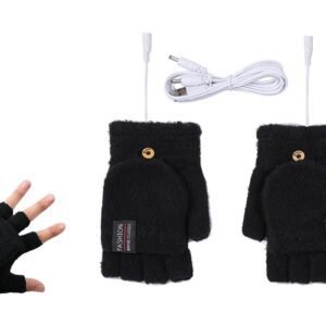 USB Heated Warmer Gloves Half Finger Mitten Electric Heated Gloves for Work Cycling Skiing Outdoor Snow -Black