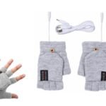 USB Heated Warmer Gloves Half Finger Mitten Electric Heated Gloves for Work Cycling Skiing Outdoor Snow -Gray