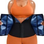 Women’s Workout Waist Trainer – 3-Row Hook & Zip Slimming Belt for Yoga & Fitness – Blue & XXL