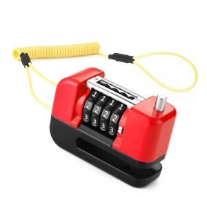 4-Digit Combination Disc Brake Lock, Portable Anti-Theft Security Lock for Motorcycle, Bicycle and Scooter – Red