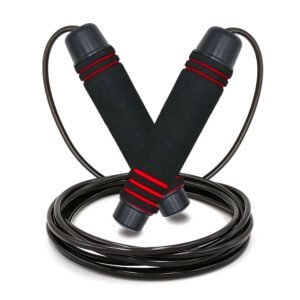 Adjustable Speed Jump Rope with Soft Memory Foam Handles, Tangle-Free Skipping Rope for Fitness, Cardio Workout & Exercise – Red