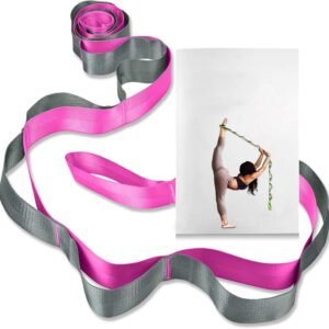 12 Loop Yoga Stretch Strap, Non-Elastic Stretching Strap for Yoga, Pilates, Physical Therapy & Flexibility Training – Rose Red