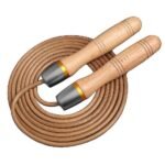 Adjustable Leather Jump Rope with Wooden Handles, Ball Bearing Speed Skipping Rope for Cardio, Boxing, Fitness, CrossFit & Exercise Training – Grey