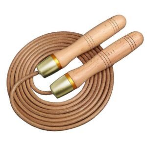 Adjustable Leather Jump Rope with Wooden Handles, Ball Bearing Speed Skipping Rope for Cardio, Boxing, Fitness, CrossFit & Exercise Training – Gold