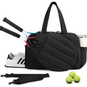 Womens Tennis Gym Bag Sports Tote Fits Two Rackets with Shoe Compartment – Black