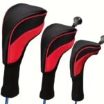 3Pcs Set Golf Club Head Cover for Woods and Driver with Interchangeable Tags 3 4 5 7 X – Red