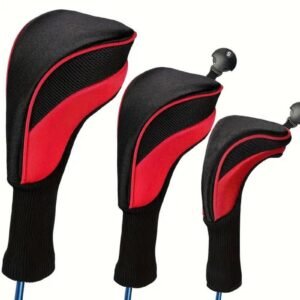 3Pcs Set Golf Club Head Cover for Woods and Driver with Interchangeable Tags 3 4 5 7 X – Red