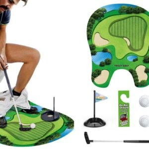 Toilet Golf Game Toilet Golf Toys Set with Practice Mat Golf Club 2 Balls Bathroom Practice Mini Golf in Restroom
