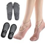 3 Pairs Cross Strap Round Toe Non-Slip Socks for Yoga Pilates and Barre