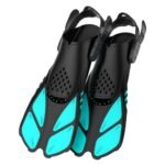 Pair of Snorkel Fins Diving Swim Fins Adjustable Open Heel Swimming Barefoot Flippers Cyan – S