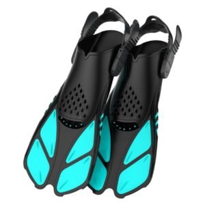 Pair of Snorkel Fins Diving Swim Fins Adjustable Open Heel Swimming Barefoot Flippers Cyan – S