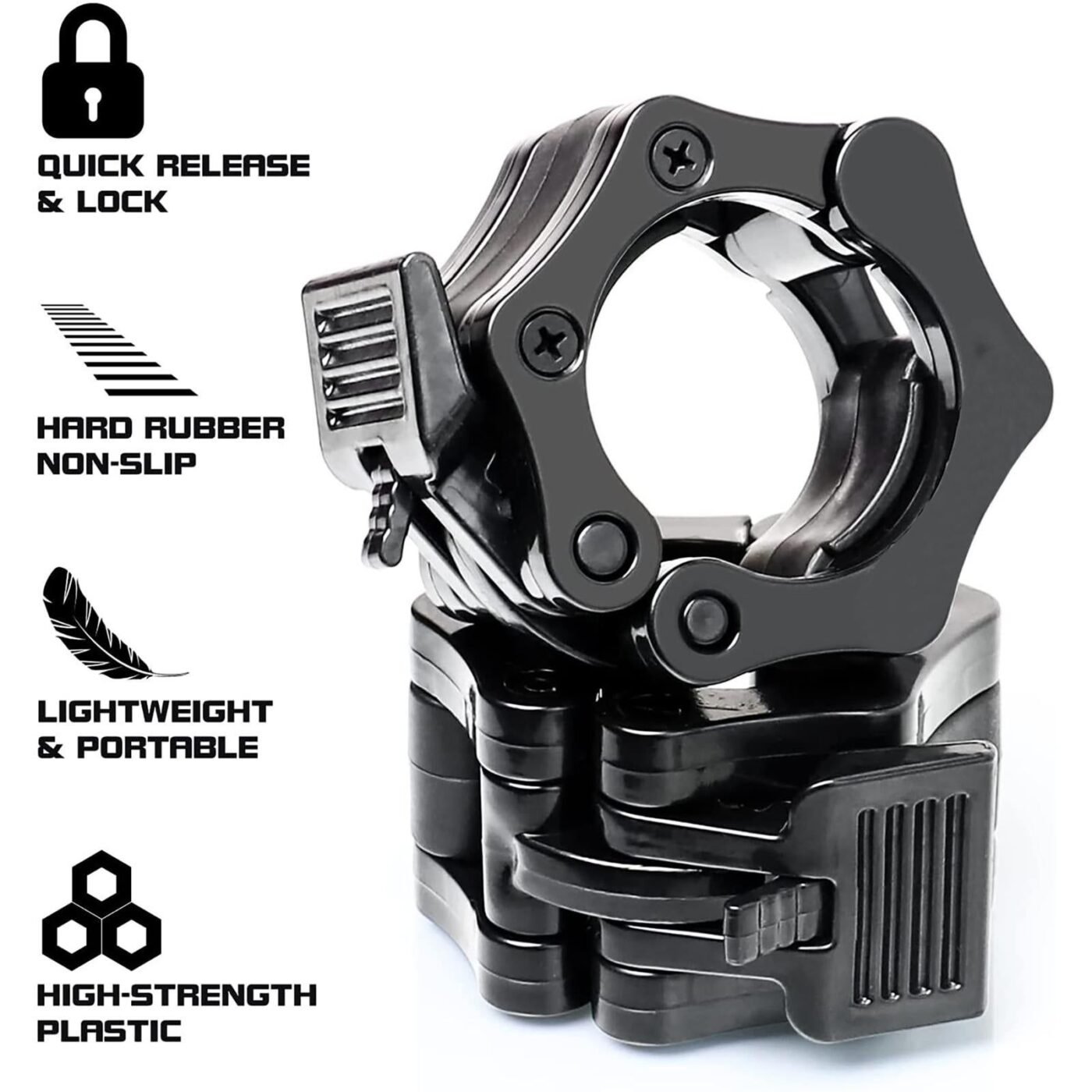 Barbell Clamps Black 2 Inch Quick Release Weight Bar Collars 1 Pair 2 Barbell Clamps Black 2 Inch Quick Release Weight Bar Collars 1 Pair - image 2