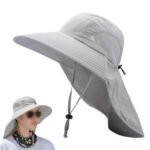 Sun Hats for Men Women Fishing Hat Breathable Wide Brim Bucket Hats with Neck Flap – Light Gray