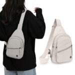 Sling Bag for Women Sling Backpack Chest Daypack Crossbody Bag – White