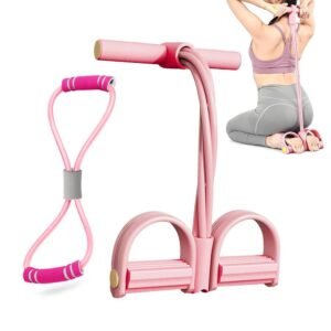 6 Tube Pedal Ankle Puller Fitness Exercise Rope with 8 Shape Resistance Band – Pink