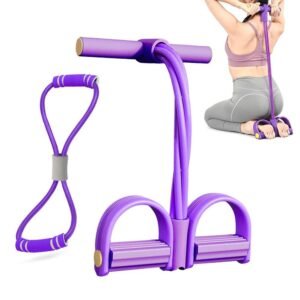6 Tube Pedal Ankle Puller Fitness Exercise Rope with 8 Shape Resistance Band – Purple