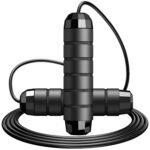 Adjustable Steel Jump Rope with Ball Bearings Foam Handles Tangle Free – Black