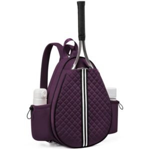 Crossbody Lightweight Multifunctional Waterproof Tennis Racket Bag for Men and Women Suitable for Pickleball Badminton and Tennis-Purple