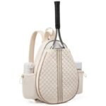 Crossbody Lightweight Multifunctional Waterproof Tennis Racket Bag for Men and Women Suitable for Pickleball Badminton and Tennis-Beige