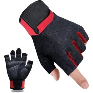 Fitness Gloves Half Finger Breathable Non Slip Weightlifting Training Workout Palm Support For Men And Women – Red M