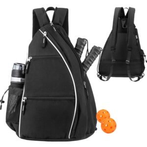 Pickleball Backpack Adjustable Sling Bag With Fence Hook And Large Capacity – Black