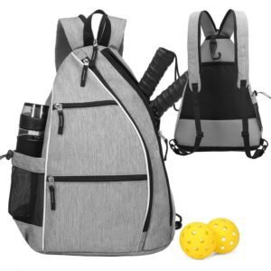 Pickleball Backpack Adjustable Sling Bag With Fence Hook And Large Capacity – Gray