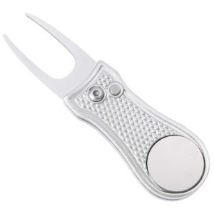 Stainless Steel Golf Green Fork Turf Repair Tool for Lawn Care and Divot Maintenance – Silver