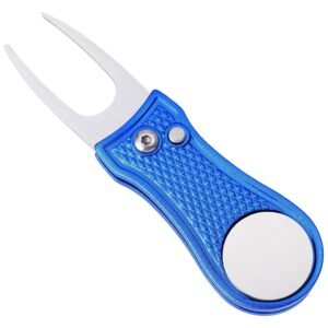 Stainless Steel Golf Green Fork Turf Repair Tool for Lawn Care and Divot Maintenance – Blue