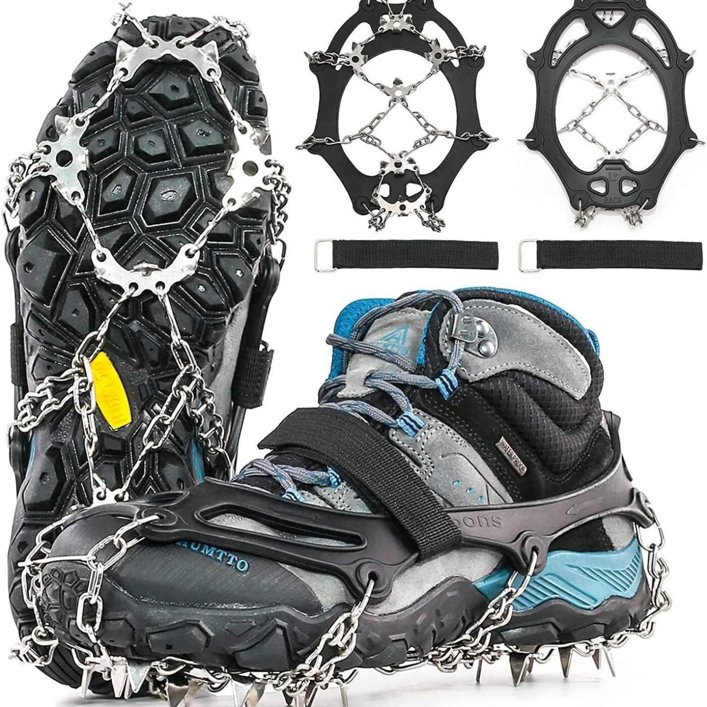 24 Spikes Crampons for Shoes, Anti Slip Ice Cleats for Shoes and Boots, Traction Ice Snow Grip with Stainless Steel Spikes and Silicone Men Women for Hiking, Walking, Climbing, Jogging,Fishing - XL 1 24 Spikes Crampons for Shoes, Anti Slip Ice Cleats for Shoes and Boots, Traction Ice Snow Grip with Stainless Steel Spikes and Silicone Men Women for Hiking, Walking, Climbing, Jogging,Fishing – XL