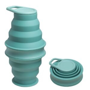 Foldable Water Cup Travel Silicone Sports Bottle Portable Collapsible Card Style Mug Gift – Light Green