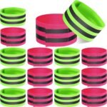16 PCS Reflective Bands Reflector Bands for Wrist, Arm, Ankle, Leg,Reflector Tape Straps for Night Walking, Cycling and Running-(RoseRed+Green)