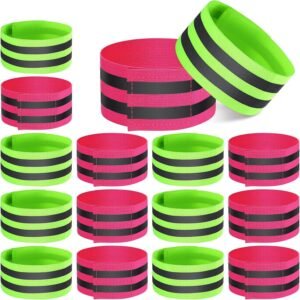 16 PCS Reflective Bands Reflector Bands for Wrist, Arm, Ankle, Leg,Reflector Tape Straps for Night Walking, Cycling and Running-(RoseRed+Green)