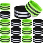 16 PCS Reflective Bands Reflector Bands for Wrist, Arm, Ankle, Leg,Reflector Tape Straps for Night Walking, Cycling and Running-(Black+Green)