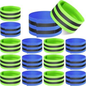 16 PCS Reflective Bands Reflector Bands for Wrist, Arm, Ankle, Leg,Reflector Tape Straps for Night Walking, Cycling and Running-(Blue+Green)
