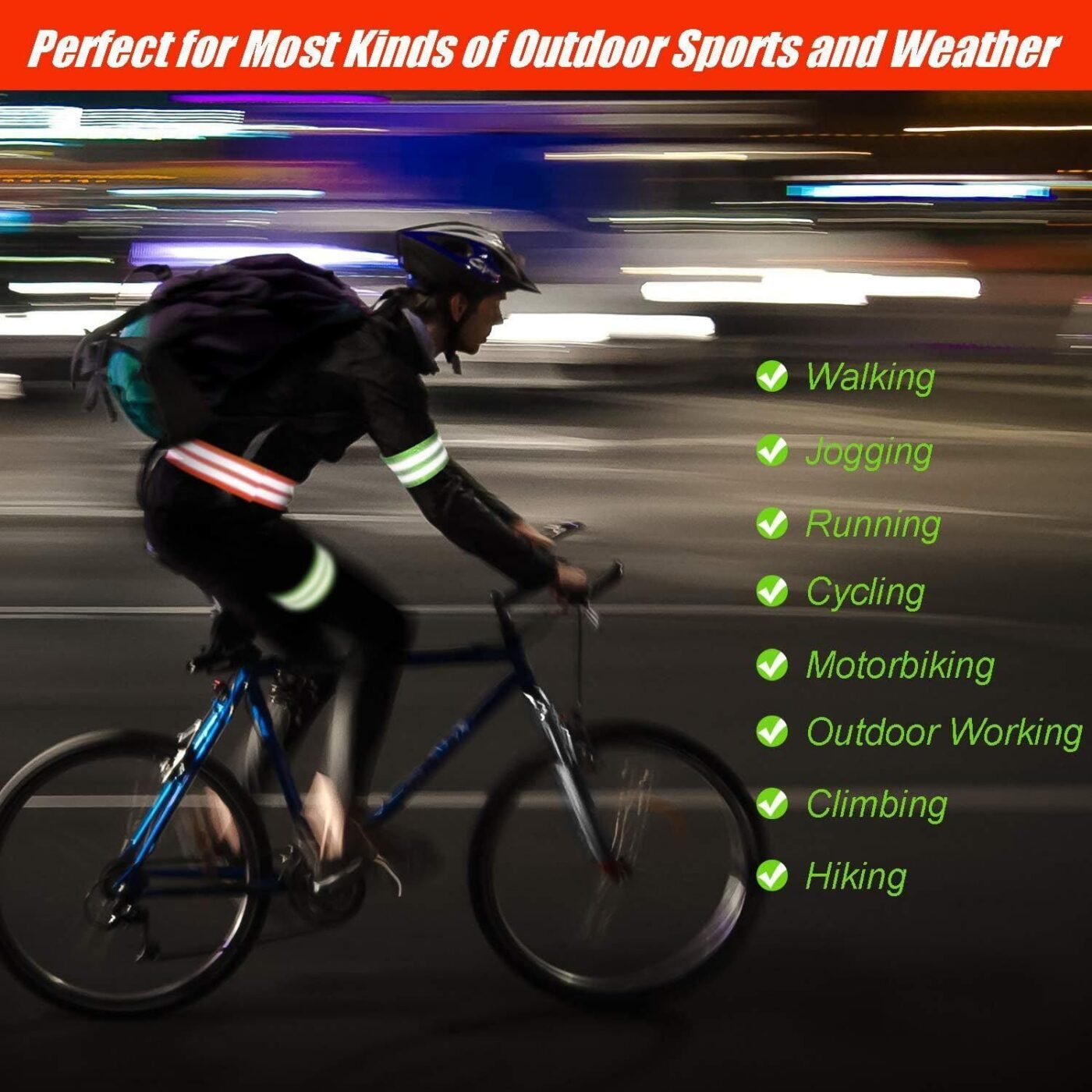 16 PCS Reflective Bands Reflector Bands for Wrist, Arm, Ankle, Leg,Reflector Tape Straps for Night Walking, Cycling and Running-(Orange+Green) 2 16 PCS Reflective Bands Reflector Bands for Wrist, Arm, Ankle, Leg,Reflector Tape Straps for Night Walking, Cycling and Running-(Orange+Green) - image 2