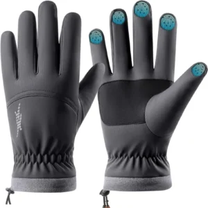 Men’s Winter Thermal Ski Gloves, Waterproof Touch Screen Non-Slip Warm Gloves with Bag, Grey L
