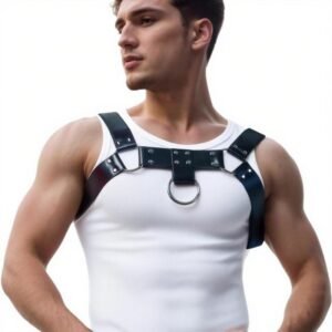 Men’s Punk Leather Chest & Shoulder Harness, Party & Cosplay Style (Black)