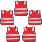 Kids Safety Vest Reflective High Visibility Vest Breathable Traffic Vest Costume Construction Vest Elastic Strap Safety Vest Neon Yellow Purpose for Running Cycling Jogging 5PCS – Red