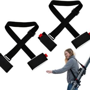 2-Pack Premium Ski and Pole Carrier Straps Adjustable and Cushioned Skiing Shoulder Straps with Hook Fasteners for Adults, Durable Nylon Ski and Snowboard Protection with Comfort Cushions