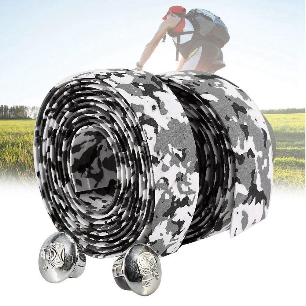 2pcs Bicycle Handlebar Anti-slip Grip Wrap Tape + 2 Bar Plugs Black+White 1 2pcs Bicycle Handlebar Anti-slip Grip Wrap Tape + 2 Bar Plugs Black+White