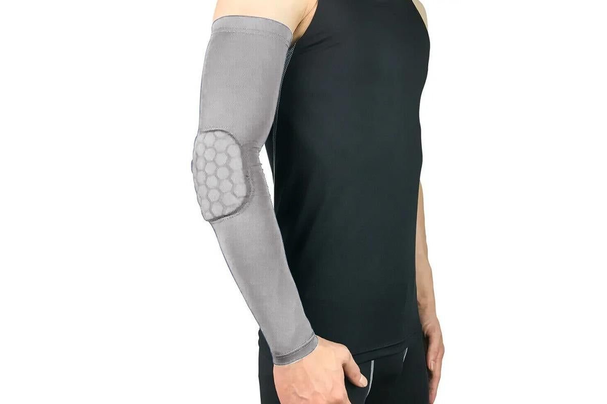 2 Pcs Tennis Elbow Compression Support Sleeve for Golfers Elbow Pain Relief Workout Weightlifting Elbow Brace with Honeycomb Lining -Light Gray / M 5 2 Pcs Tennis Elbow Compression Support Sleeve for Golfers Elbow Pain Relief Workout Weightlifting Elbow Brace with Honeycomb Lining -Light Gray / M - image 5