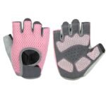 MKAS Men Women Half Finger Cycling Gloves Polyester Pink Reinforcing Section 1-2042 L
