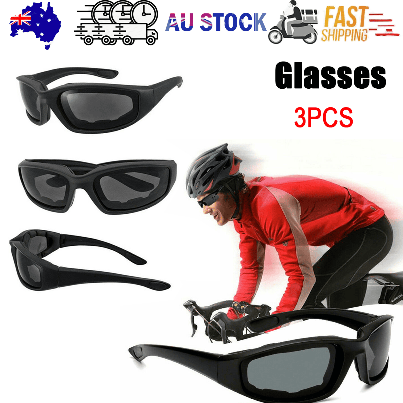 3pcs Chopper Foam Padded Motorcycle Riding Glasses Sunglasses Windproof Goggles 1 3pcs Chopper Foam Padded Motorcycle Riding Glasses Sunglasses Windproof Goggles