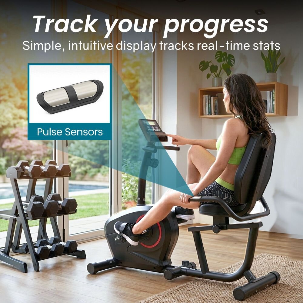 PROFLEX Magnetic Recumbent Exercise Bike, LCD Display, Heart Rate Sensors, Adjustable Seat, 8-Level Resistance, Comfortable Seated Home Cardio Fitness Machine 2 PROFLEX Magnetic Recumbent Exercise Bike, LCD Display, Heart Rate Sensors, Adjustable Seat, 8-Level Resistance, Comfortable Seated Home Cardio Fitness Machine - image 2