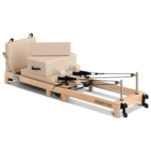 Powertrain Selina Pilates Reformer Machine Wooden Folding Multifunctional Home Gym Equipment with Jumpboard & Sitting Box Oak Beige